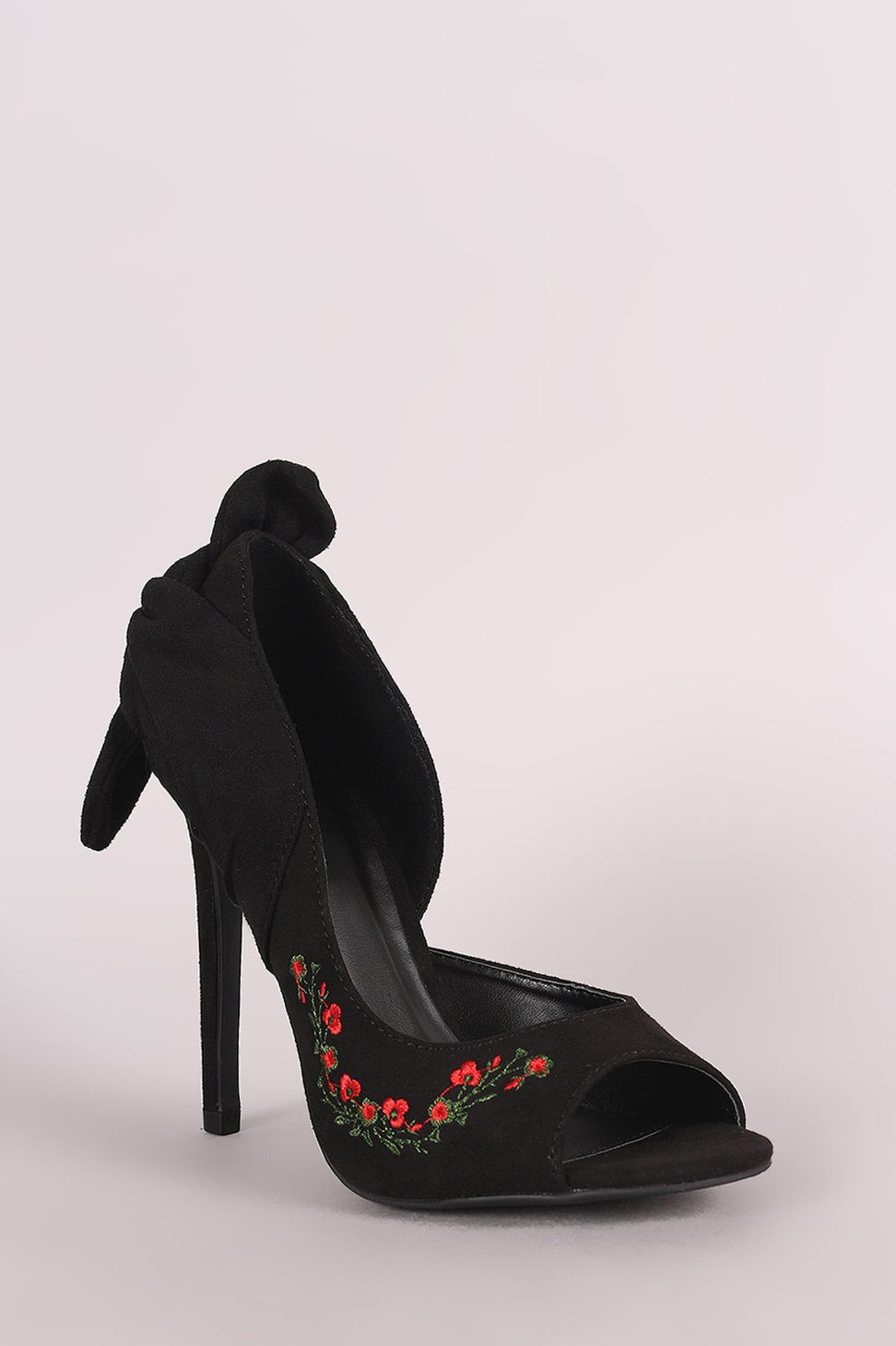 Wild Diva Lounge Embroidered Floral Knotted Suede Dorsay Pump
