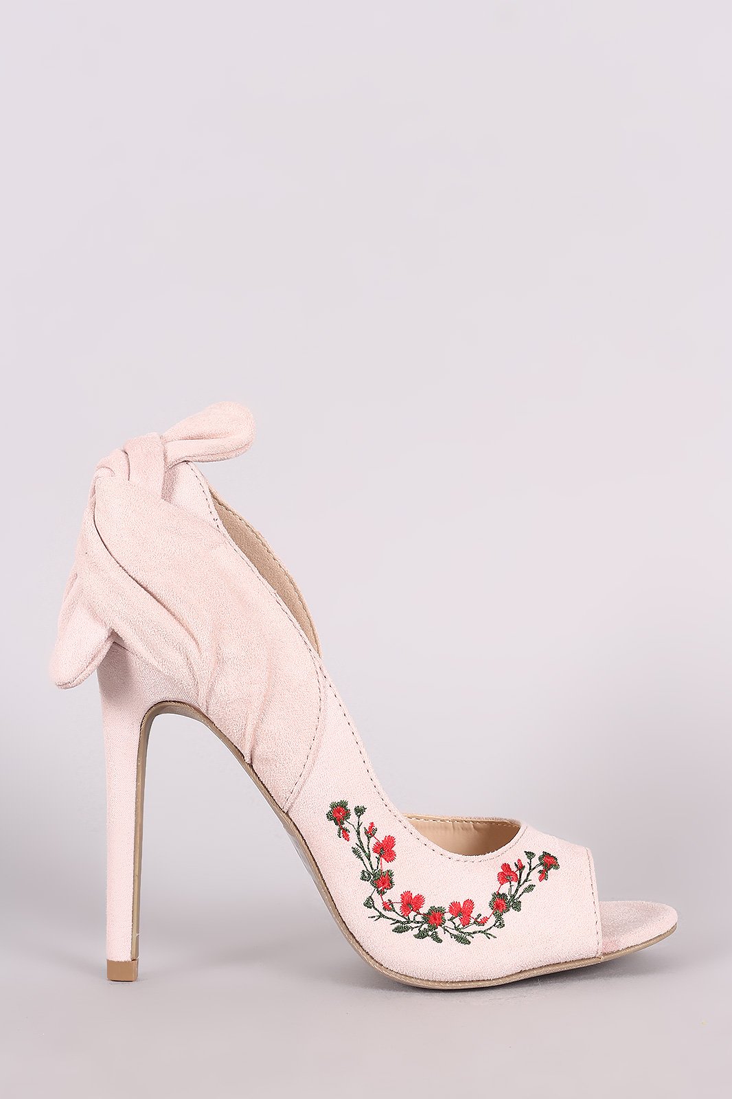 Wild Diva Lounge Embroidered Floral Knotted Suede Dorsay Pump