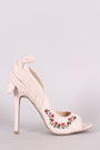 Wild Diva Lounge Embroidered Floral Knotted Suede Dorsay Pump