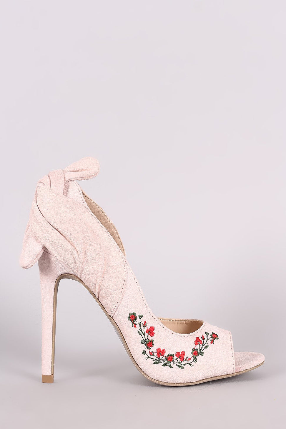 Wild Diva Lounge Embroidered Floral Knotted Suede Dorsay Pump