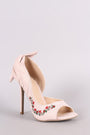 Wild Diva Lounge Embroidered Floral Knotted Suede Dorsay Pump