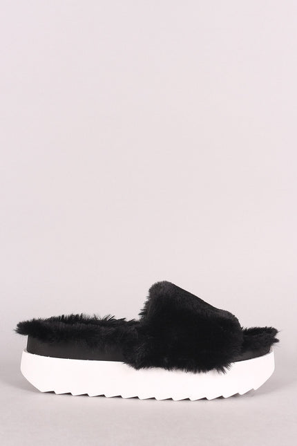 Wild Diva Lounge Faux Fur Flatform Slide Sandal