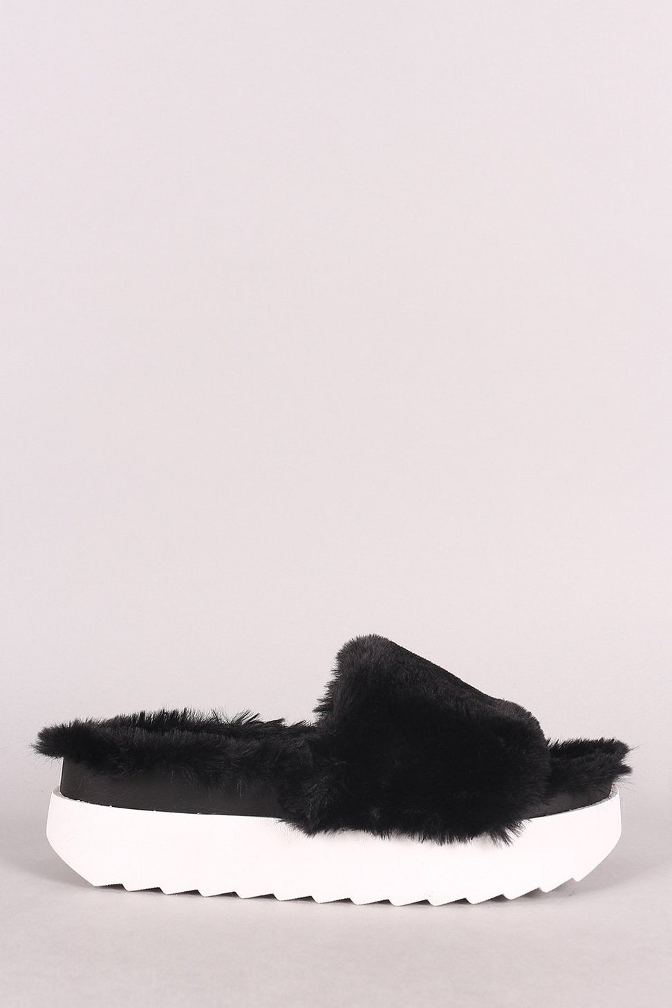 Wild Diva Lounge Faux Fur Flatform Slide Sandal
