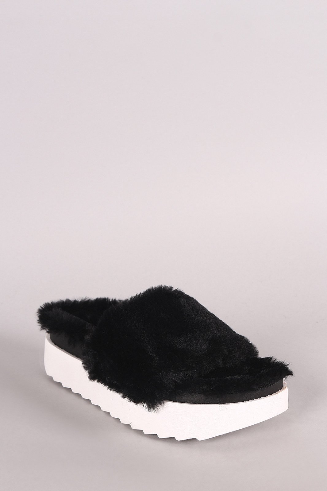 Wild Diva Lounge Faux Fur Flatform Slide Sandal