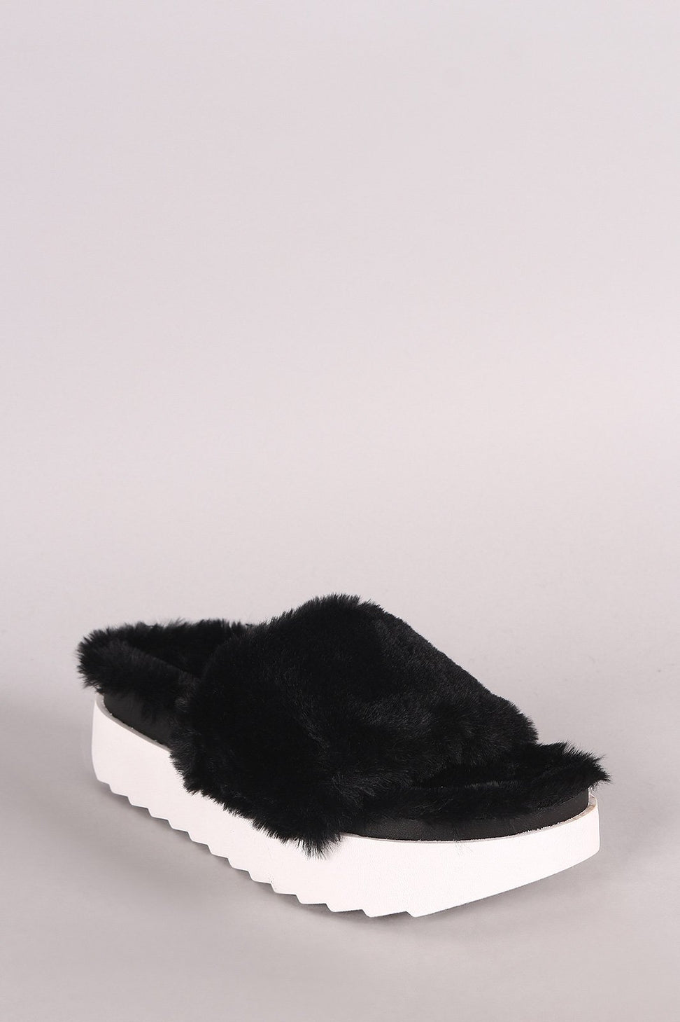 Wild Diva Lounge Faux Fur Flatform Slide Sandal