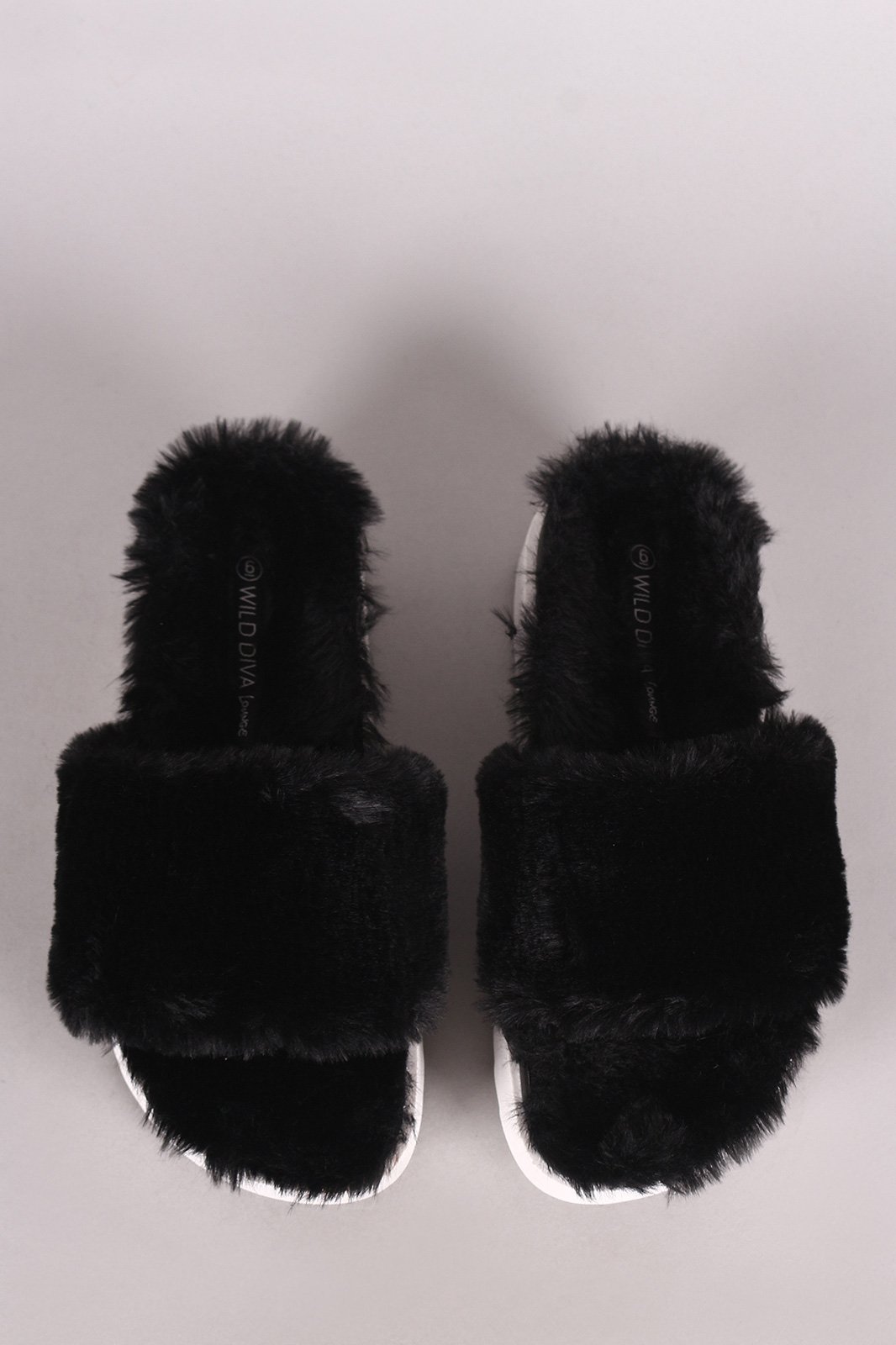 Wild Diva Lounge Faux Fur Flatform Slide Sandal