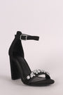 Wild Diva Lounge Suede Open Toe Rhinestone Accent Chunky Heel
