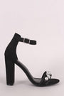 Wild Diva Lounge Suede Open Toe Rhinestone Accent Chunky Heel
