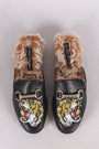 Wild Diva Lounge Embroidered Tiger Head Horsebit Mule Flat