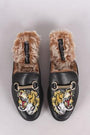 Wild Diva Lounge Embroidered Tiger Head Horsebit Mule Flat