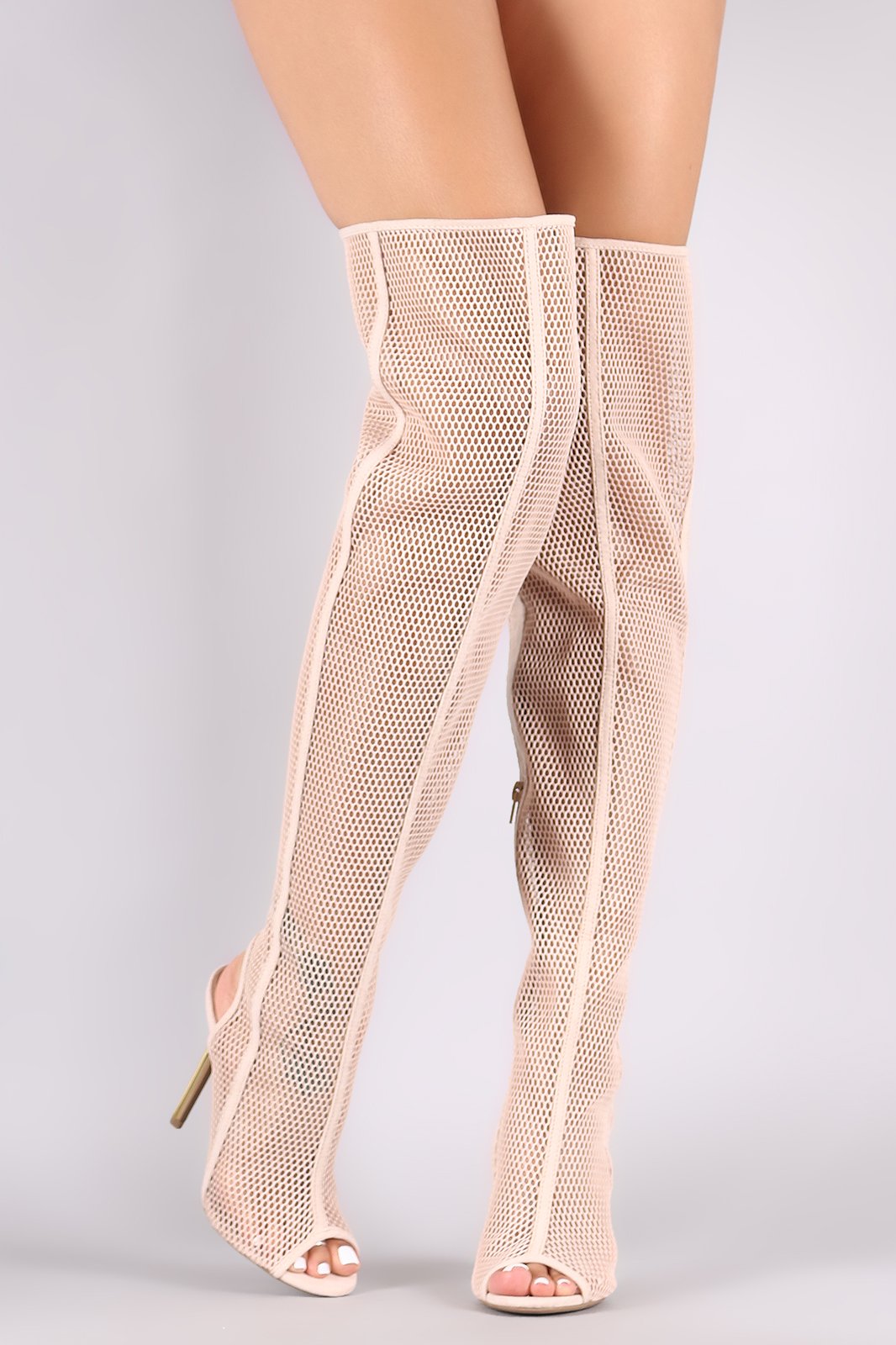 Wild Diva Lounge Netted Mesh Stiletto Over-The-Knee Boots