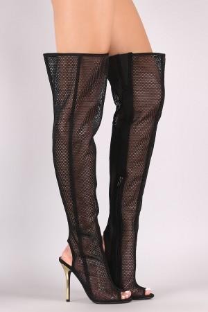 Wild Diva Lounge Netted Mesh Stiletto Over-The-Knee Boots
