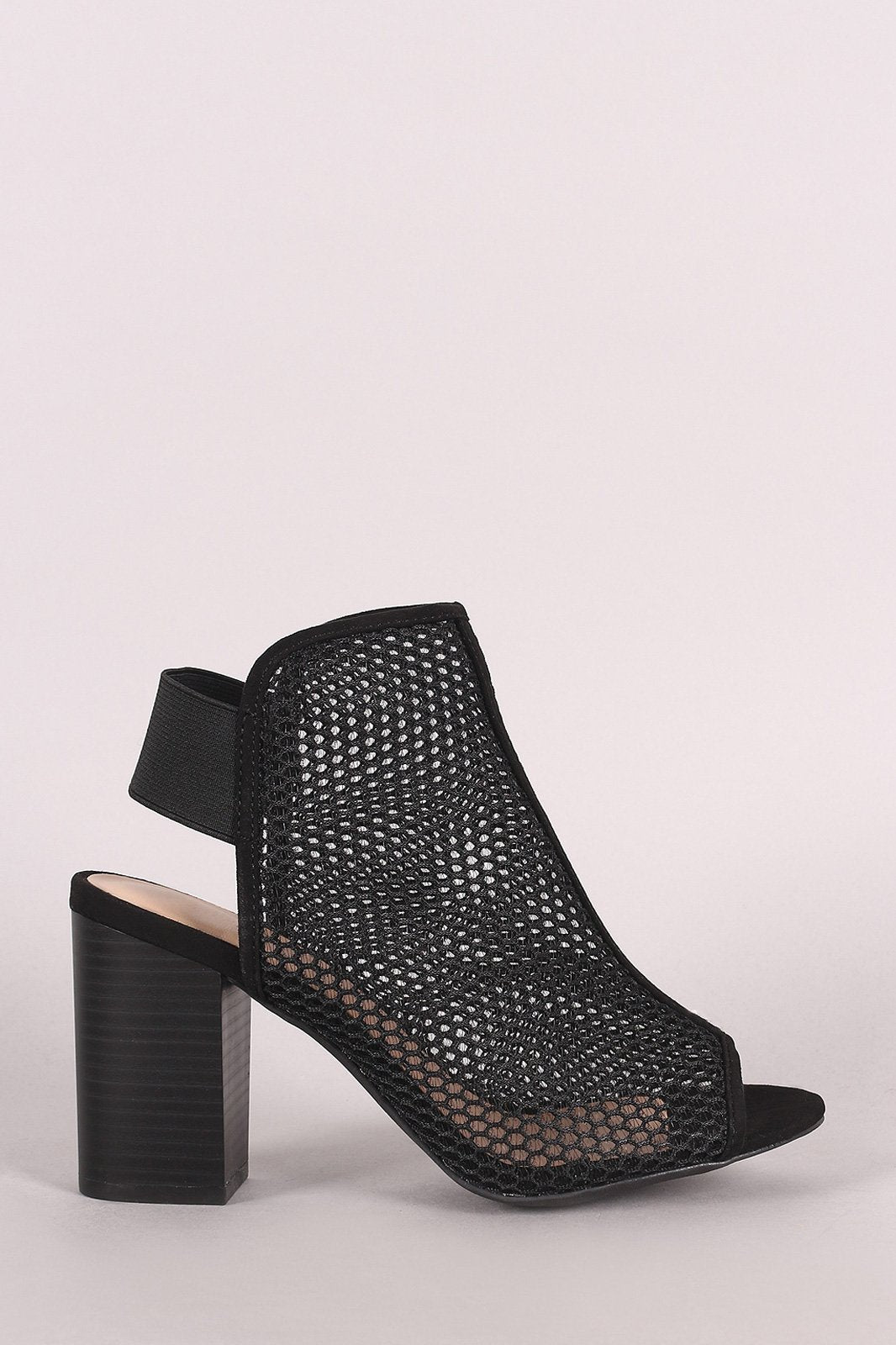 Wild Diva Lounge Perforated Mesh Peep Toe Chunky Heeled Booties