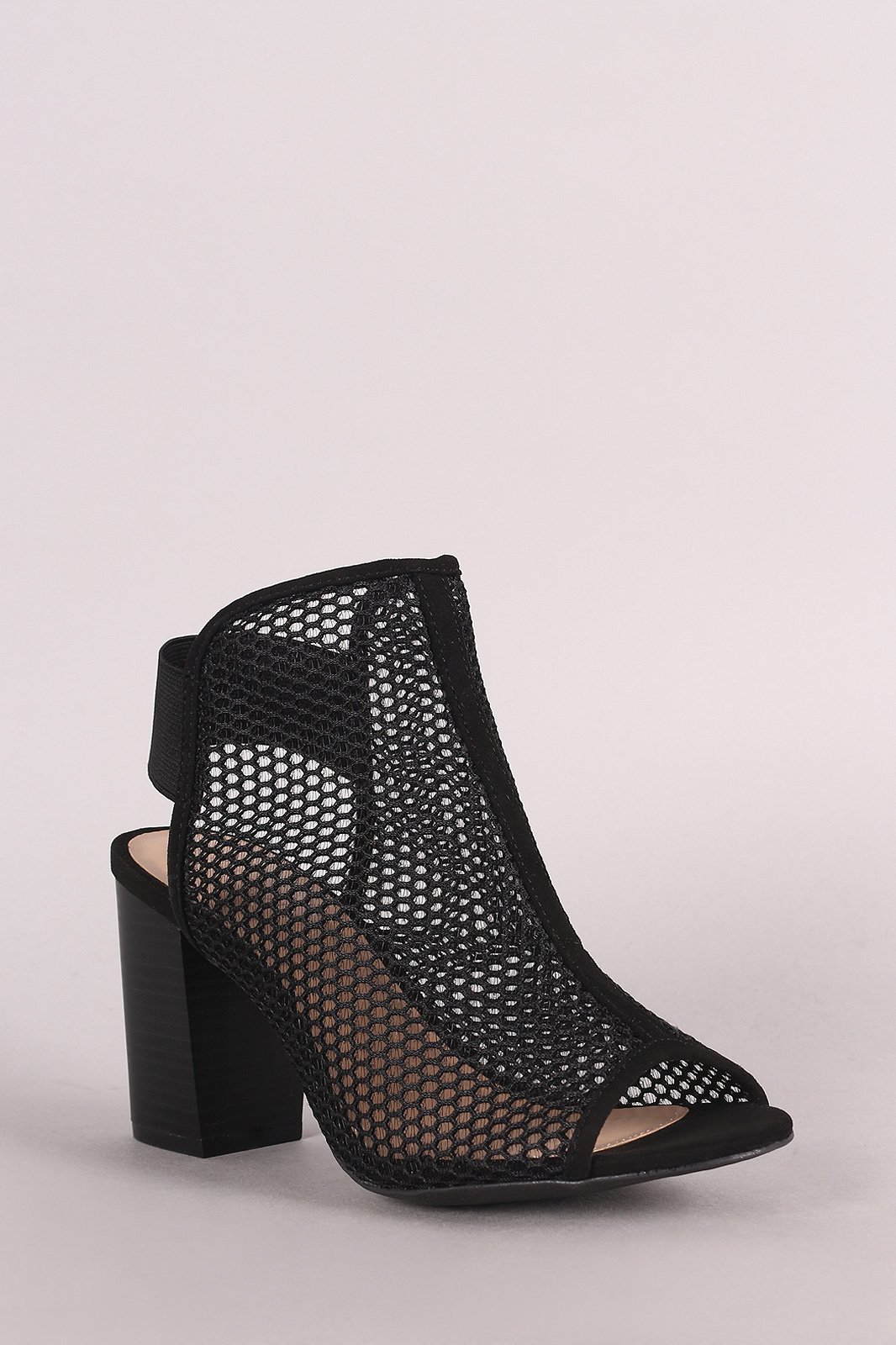Wild Diva Lounge Perforated Mesh Peep Toe Chunky Heeled Booties
