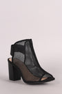Wild Diva Lounge Perforated Mesh Peep Toe Chunky Heeled Booties