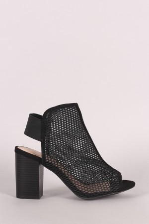 Wild Diva Lounge Perforated Mesh Peep Toe Chunky Heeled Booties