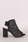Wild Diva Lounge Perforated Mesh Peep Toe Chunky Heeled Booties
