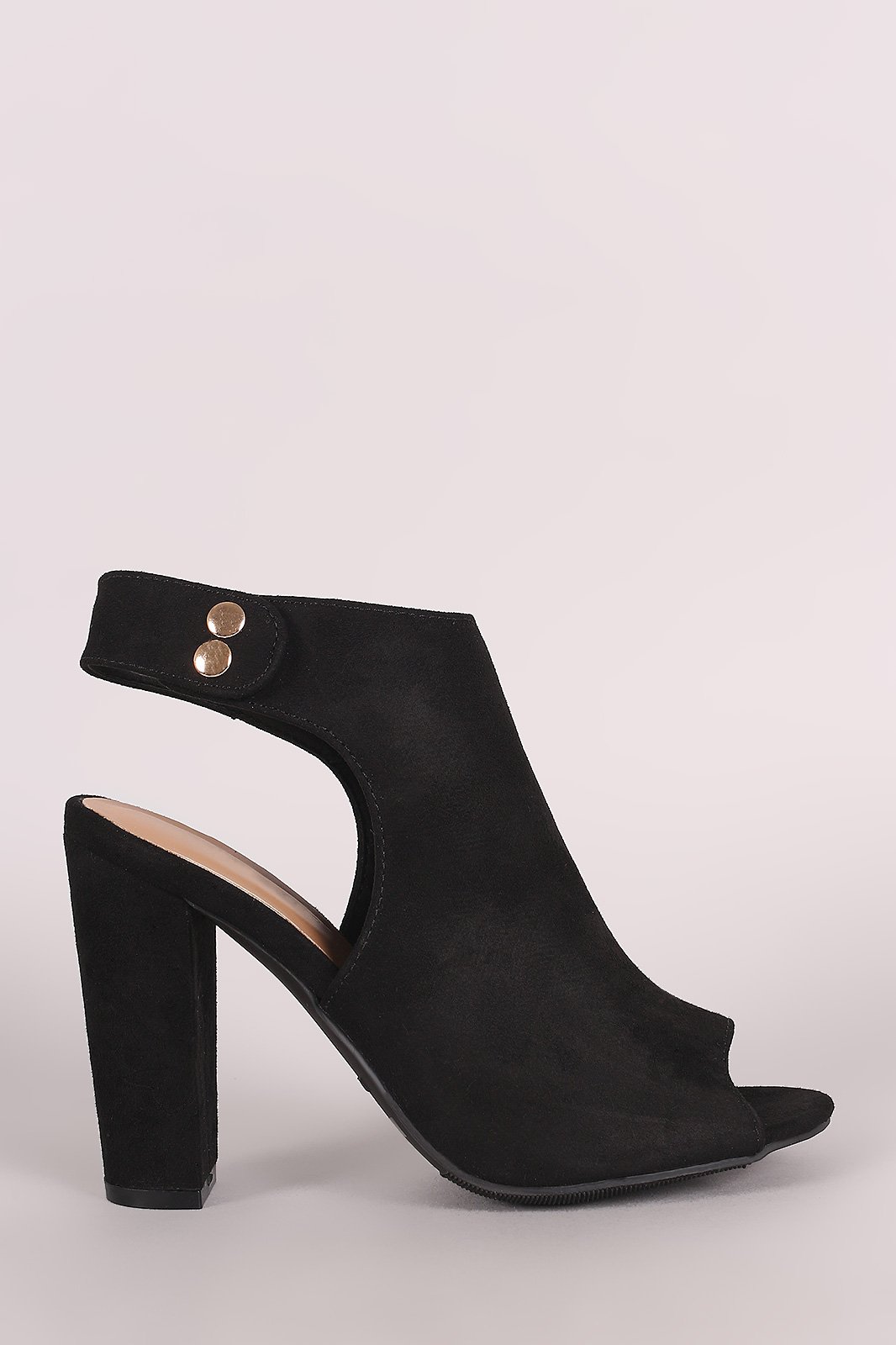 Bamboo Suede Peep Toe Chunky Mule Heel