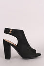 Bamboo Suede Peep Toe Chunky Mule Heel