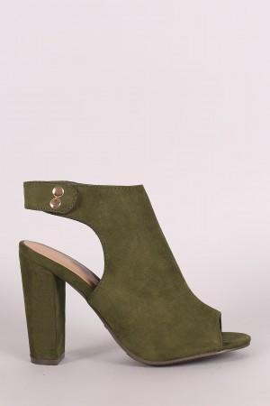 Bamboo Suede Peep Toe Chunky Mule Heel