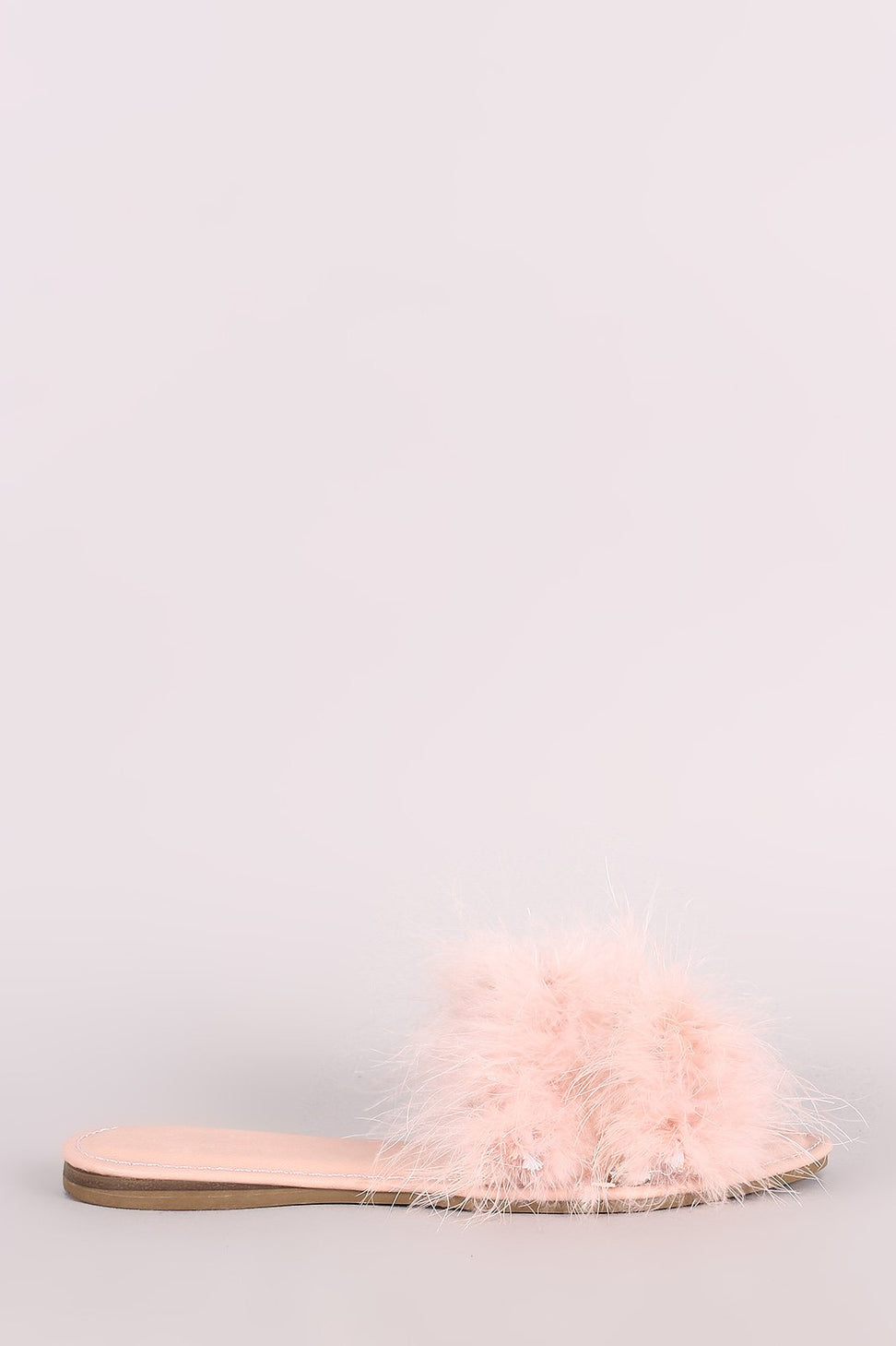 Bamboo Jewel Embellished Faux Feather Slide Sandal