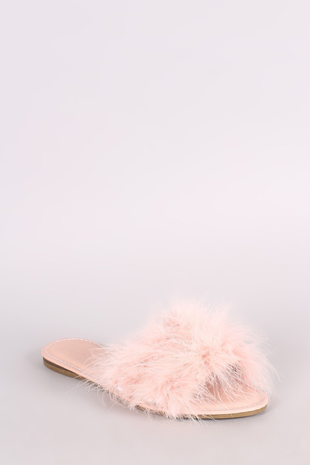 Bamboo Jewel Embellished Faux Feather Slide Sandal