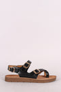 Bamboo Leather Asymmetrical Buckled Toe Ring Flat Sandal