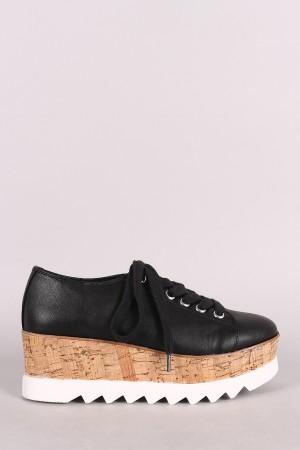 Bamboo Lug Sole Lace Up Oxford Platform Wedge
