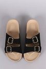 Bamboo Nubuck Open Toe Buckled Cork Footbed Slide Sandal