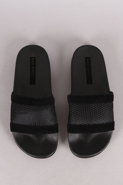 Shoe Republic LA Velvet Fishnet Mesh Open Toe Slide Sandal