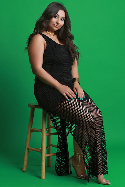 Fishnet Mesh Overlay Double Slit Maxi Dress - NoveltyOne