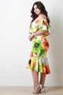 Ruffle Tiered Bardot Peplum Hem Floral Midi Dress