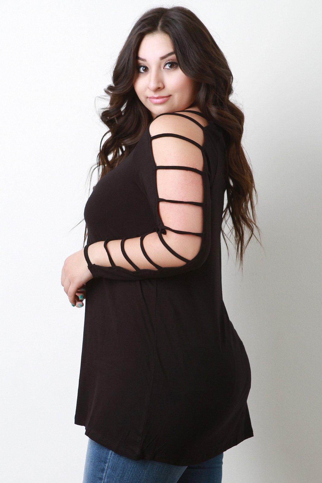 Jersey Knit Strappy Caged Long Sleeve Top