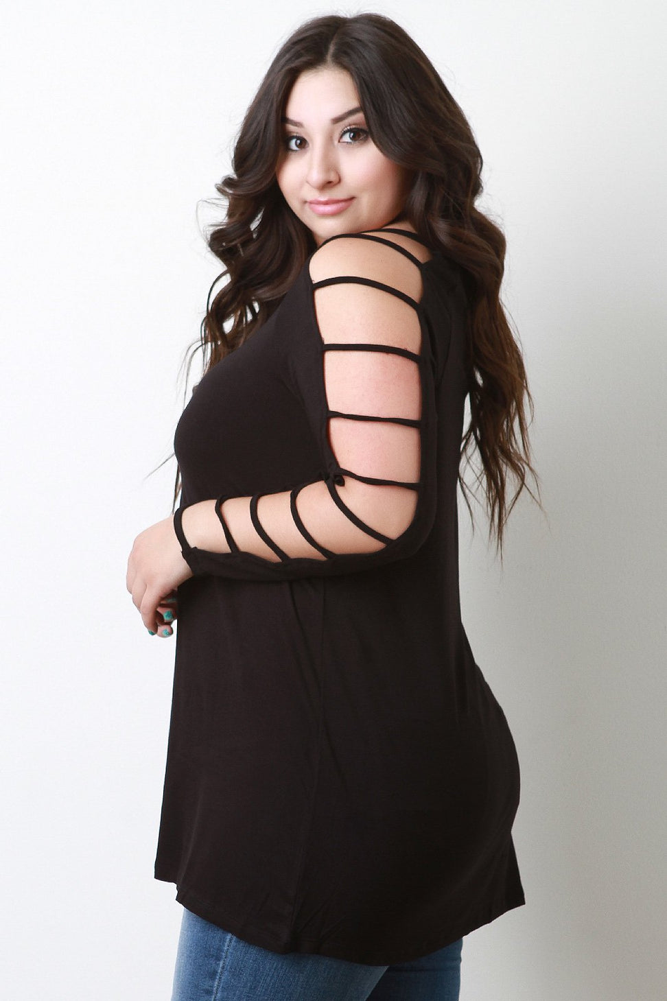 Jersey Knit Strappy Caged Long Sleeve Top