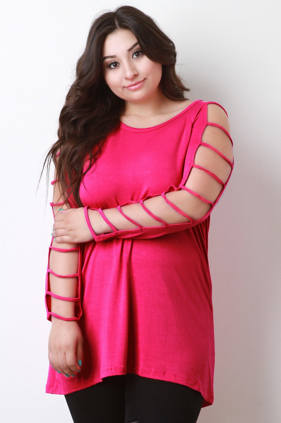 Jersey Knit Strappy Caged Long Sleeve Top