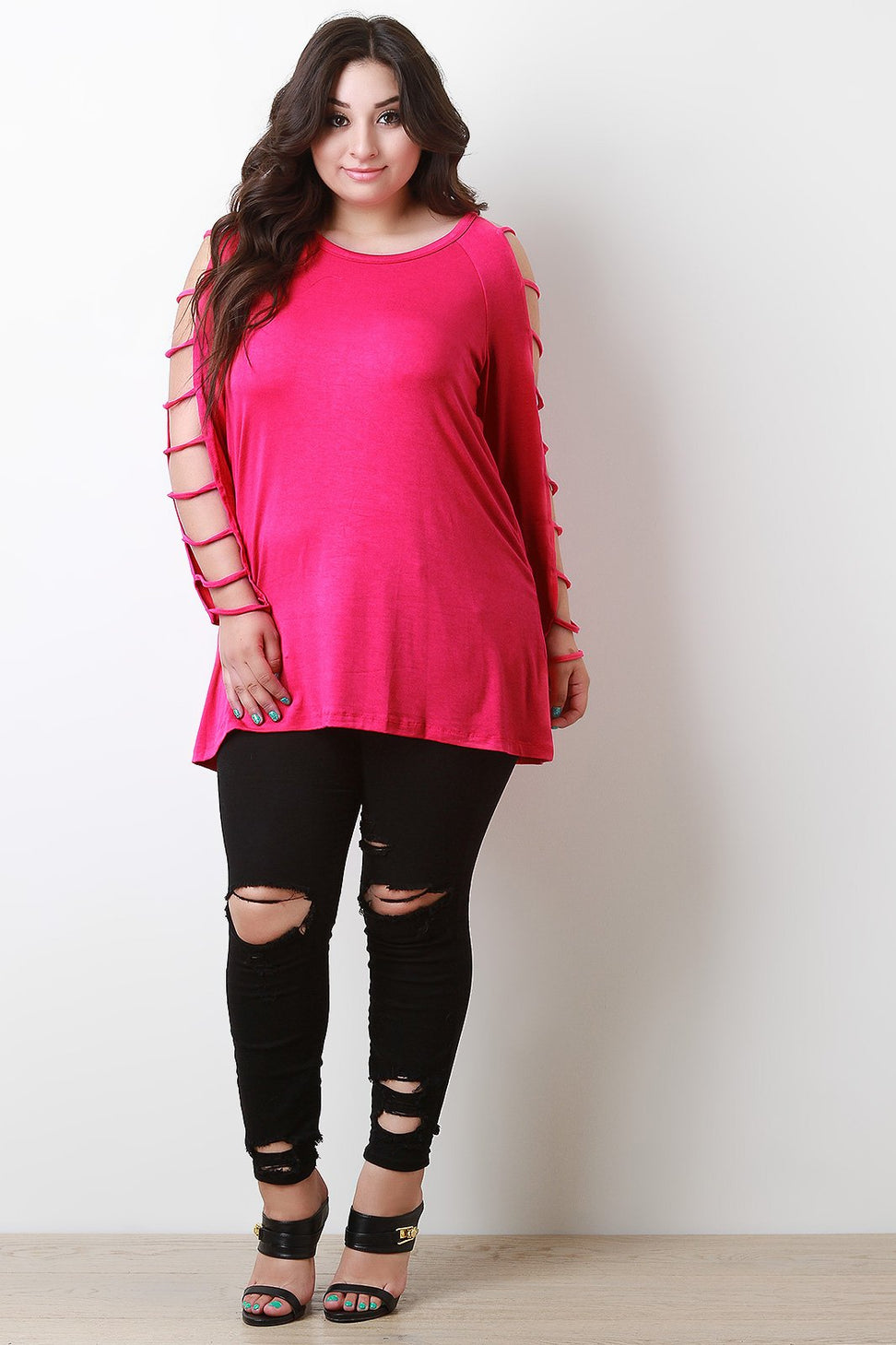 Jersey Knit Strappy Caged Long Sleeve Top