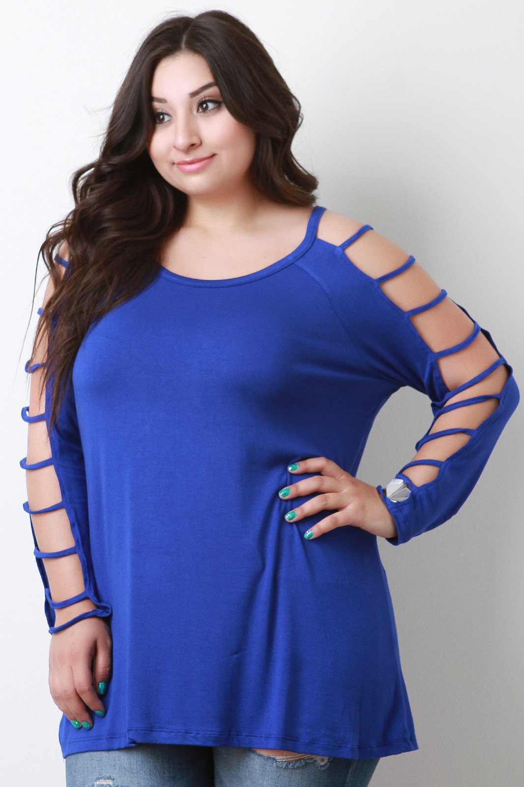 Jersey Knit Strappy Caged Long Sleeve Top