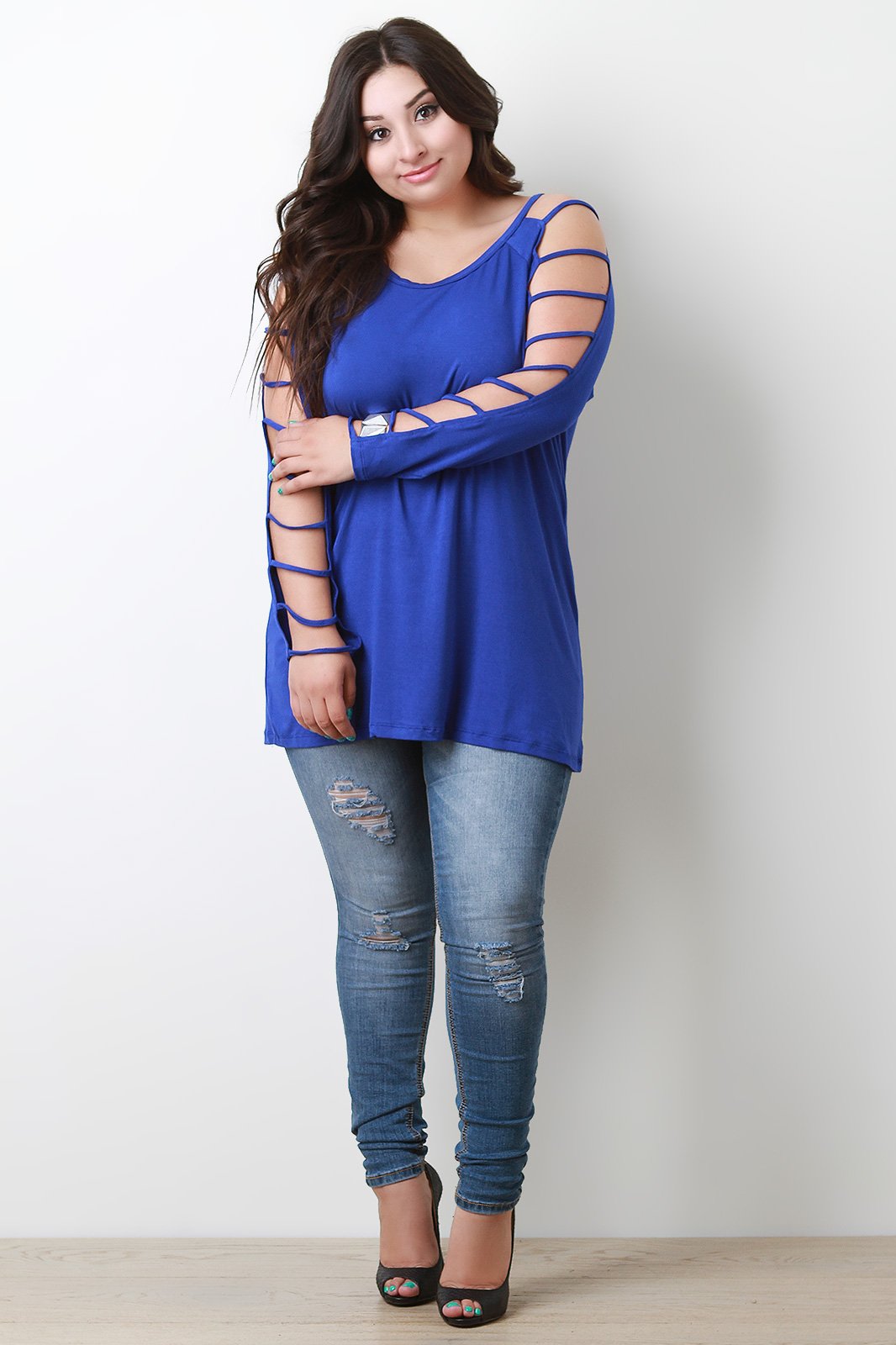 Jersey Knit Strappy Caged Long Sleeve Top