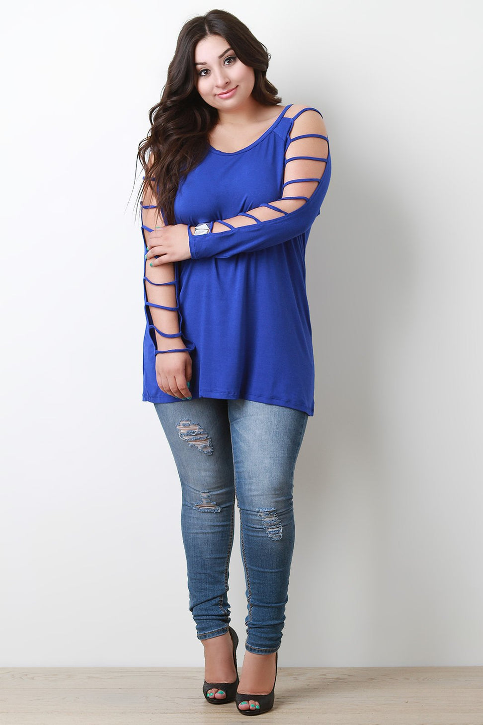 Jersey Knit Strappy Caged Long Sleeve Top