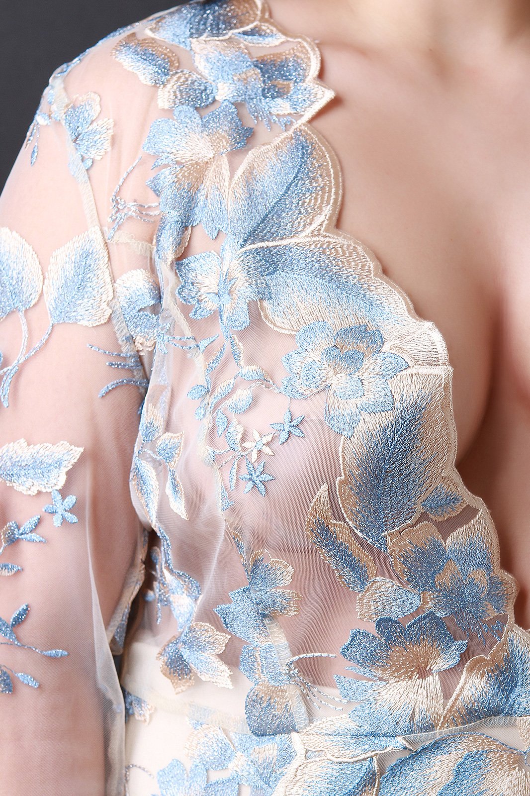 Floral Embroidery Mesh Plunging High Slit Maxi Dress - NoveltyOne