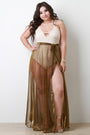 Metallic Mesh Self-Tie Cover Up Maxi Skirt