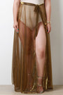 Metallic Mesh Self-Tie Cover Up Maxi Skirt