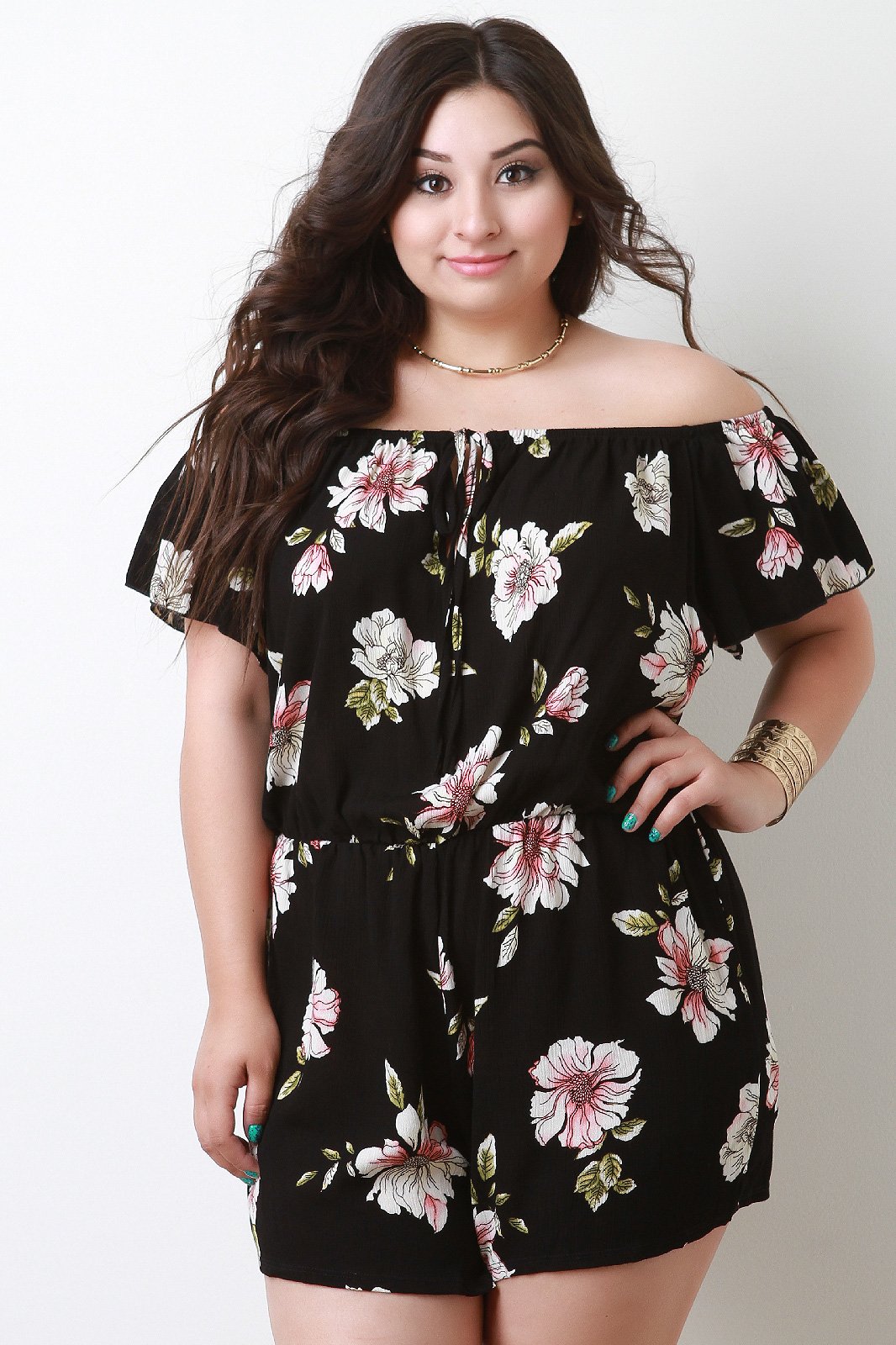Off The Shoulder Self-Tie Floral Print Romper