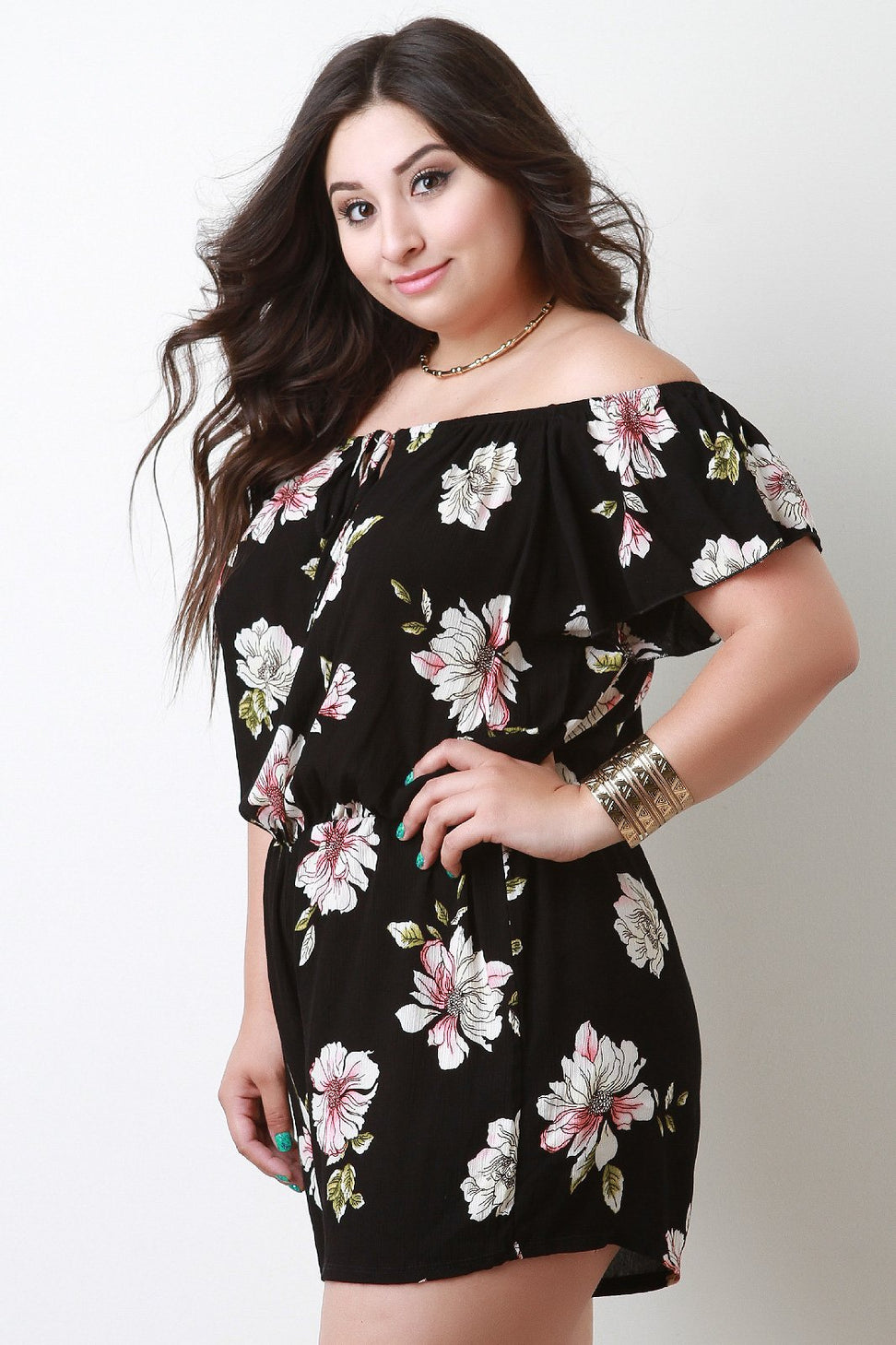 Off The Shoulder Self-Tie Floral Print Romper
