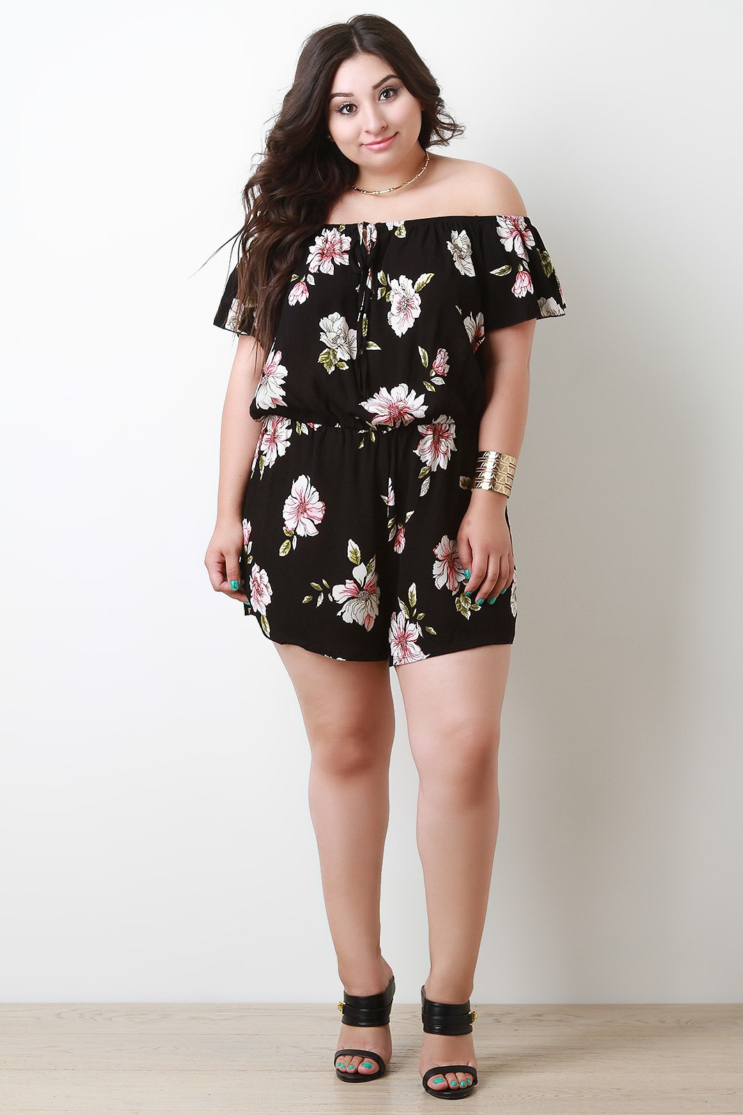 Off The Shoulder Self-Tie Floral Print Romper