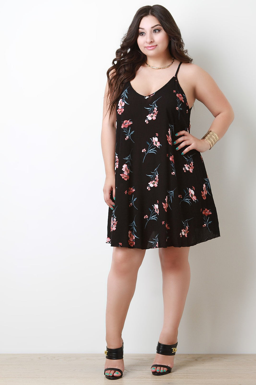 Floral Print V-Neck Sleeveless Shift Dress