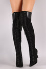 Liliana Suede Pointy Toe Lace-Up Over-The-Knee Boots - NoveltyOne