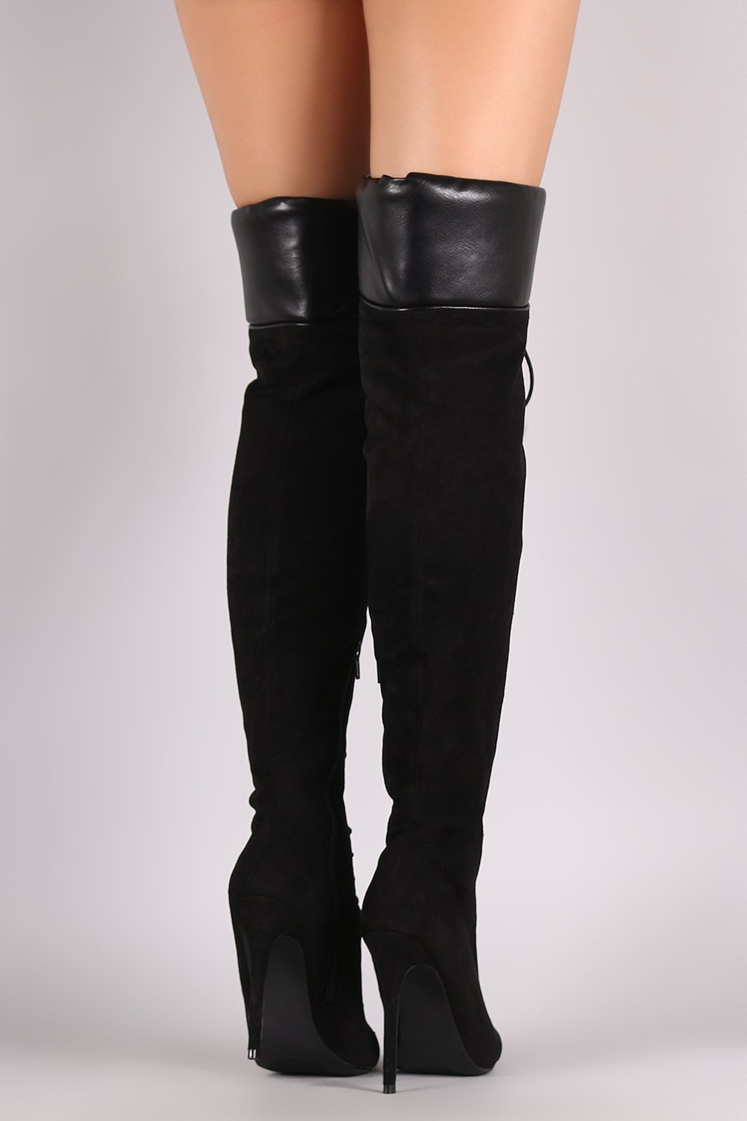Liliana Suede Pointy Toe Lace-Up Over-The-Knee Boots - NoveltyOne