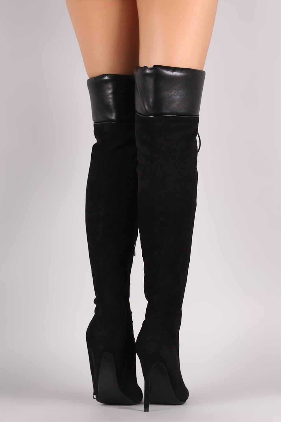 Liliana Suede Pointy Toe Lace-Up Over-The-Knee Boots - NoveltyOne