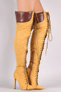 Liliana Suede Pointy Toe Lace-Up Over-The-Knee Boots - NoveltyOne